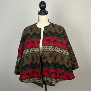Woolrich Vintage Cape Poncho Sweater Reindeer Print Women's One Size O/S